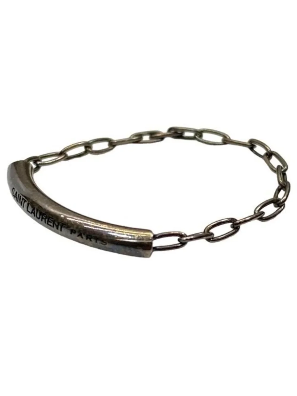 Saint Laurent Ring Chain Accessory Small Logo Metal Black Size 10